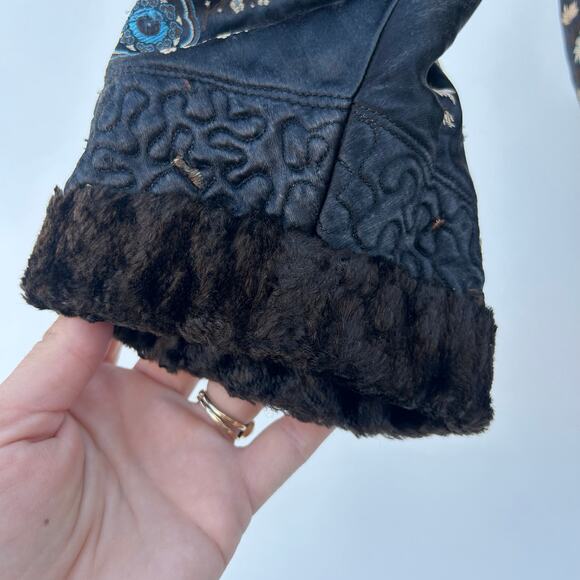 Vintage Y2K Reversible Asian Faux Fur Jacket Black Brown Boxy Funky Small - Picture 6 of 9